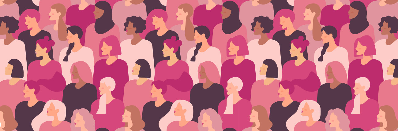 Illustration von verschiedenen Frauen, die alle nach links blicken.