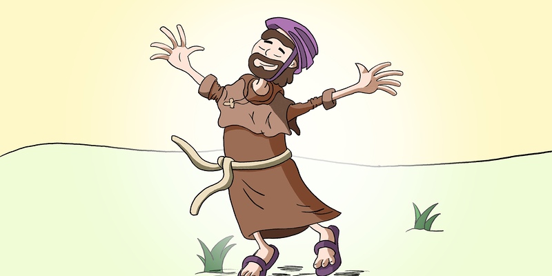 Zeichnung des hl. Franz von Assisi mit ausgestreckten Armen.