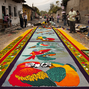 Die Kunstwerke auf den Straßen werden seit Generationen von den dort lebenden Familien in gemeinschaftlicher Arbeit gestaltet.