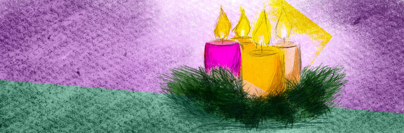 Gezeichneter Adventkranz mit vier Kerzen