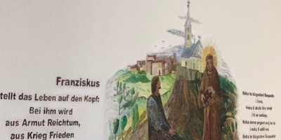 Wandmalerei im Pfarrheim: Darstellung des hl. Franziskus
