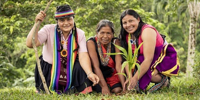 Indigene Kolumbianerinnen, wie Aida Jacanamejoy Miticanoy, Ines Narváez Jacanamijoy und Waldina Muñoz Martínez werden über die Programme der Kooperationsorganisation SERCOLDES – ein Kooperationspartner der kfb in Kolumbien – unterstützt.